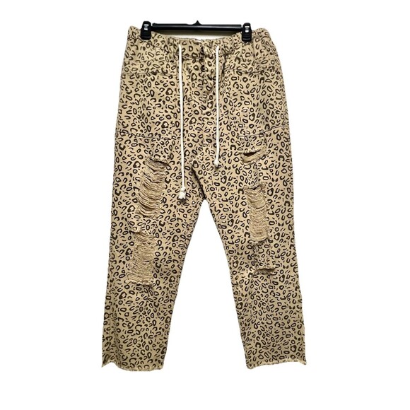 NWT Easel Cheetah Print Utility Cargo Pants Distressed Relaxed Fit Size Med - Picture 1 of 16